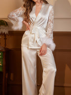 Lunaria | Lace-Trim Fuzzy Pajama Set
