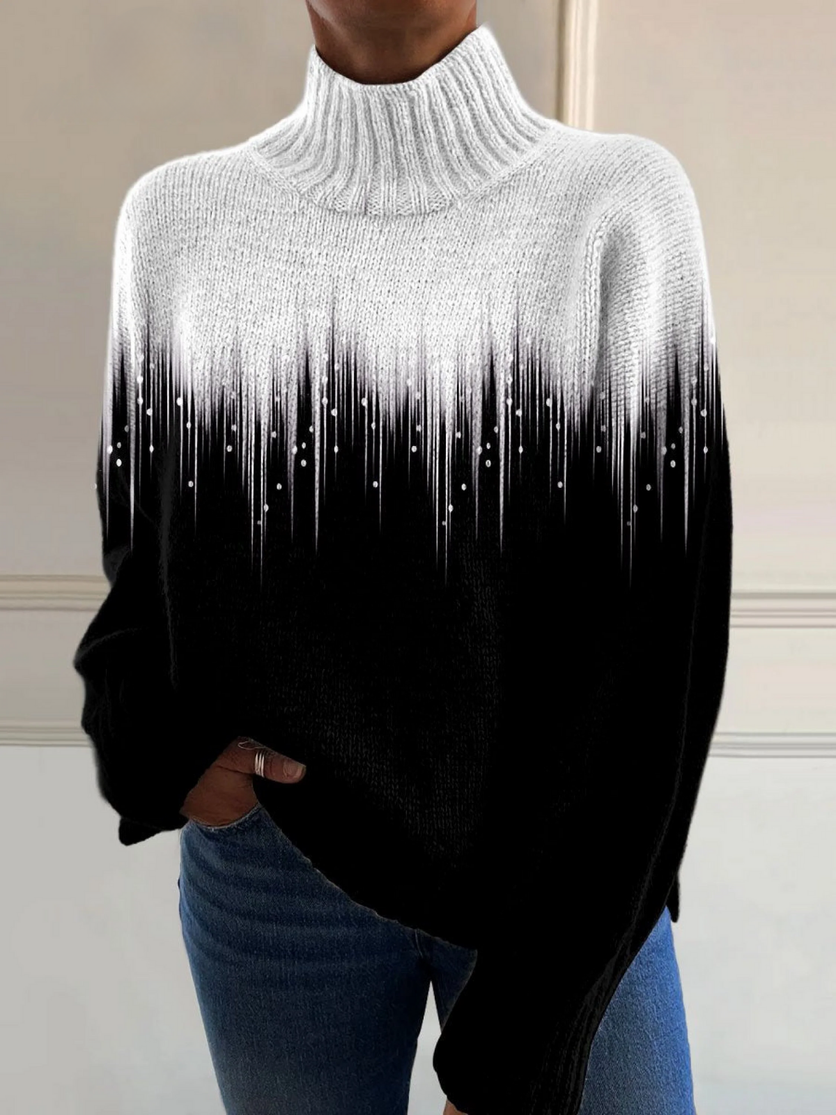 Romantic Flash Ray print on a turtleneck sweater