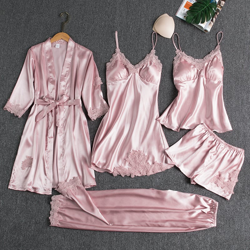 Rebecca | 5-Piece Silk Lace Nightwear Set